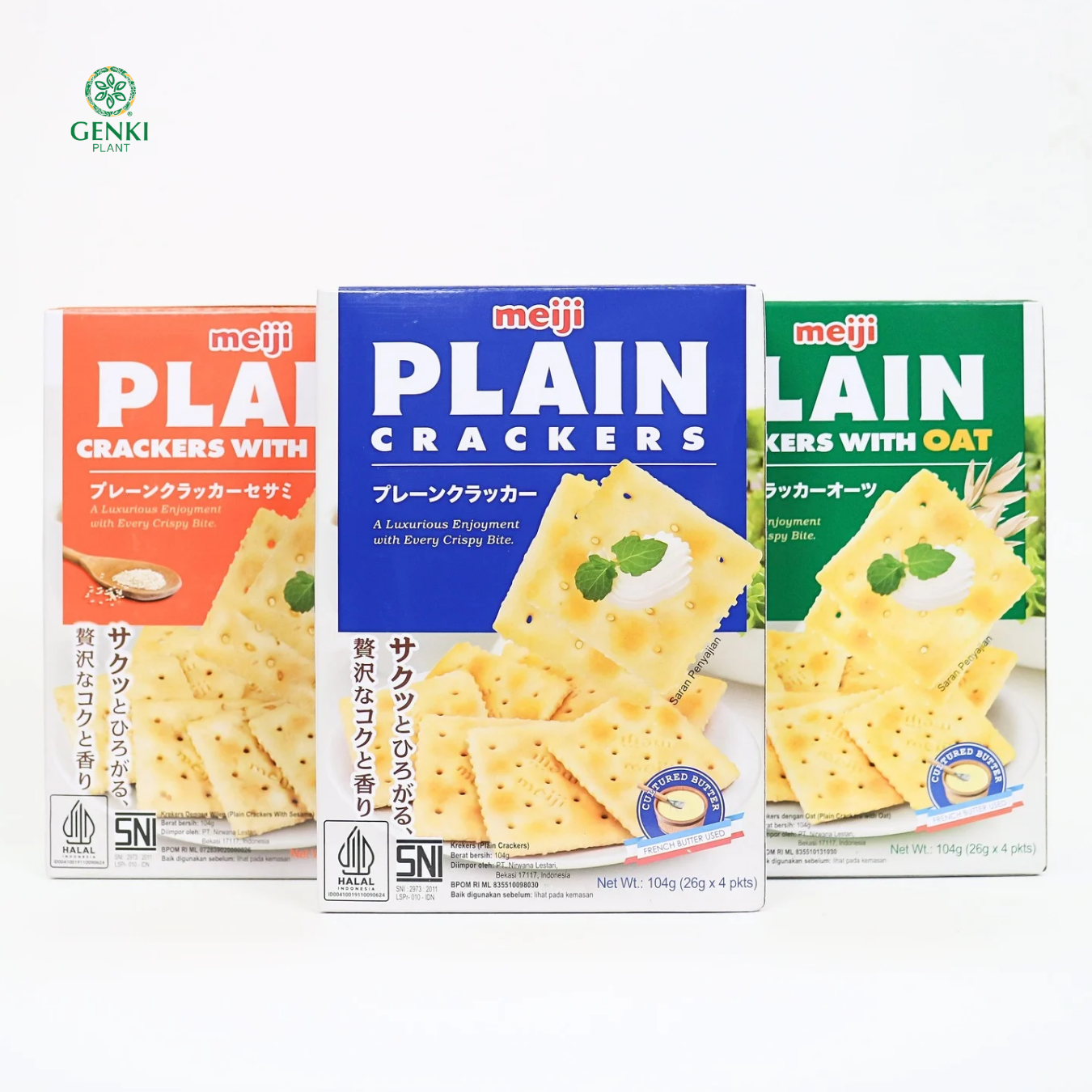 Meiji Plain Crackers / Plain Crackers With Oat / Plain Crackers With Sesame - 104 g
