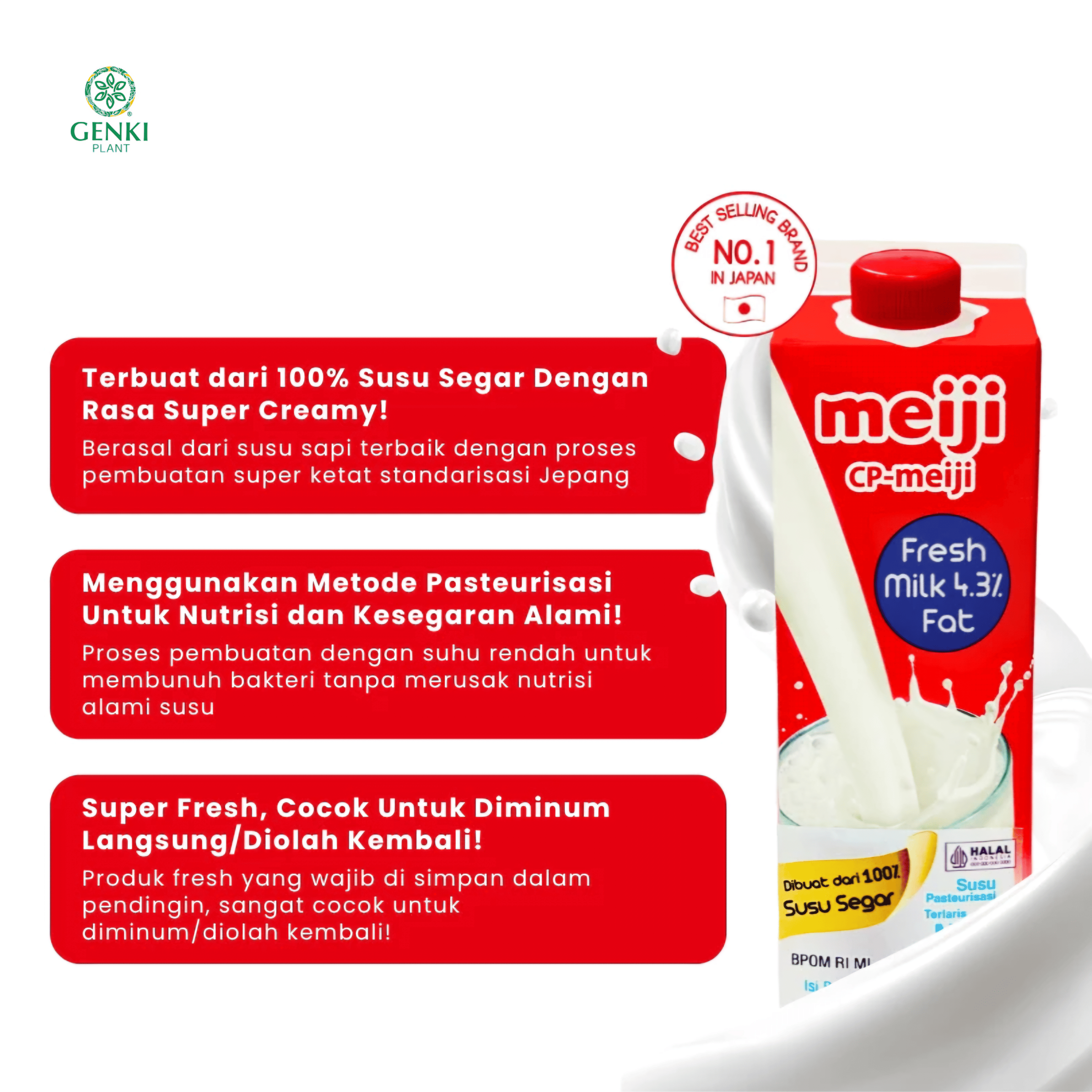 Meiji Deluxe Fresh Milk (4.3% Fat) / Susu Pasteurisasi Jepang - 946 ml thumbnail 4