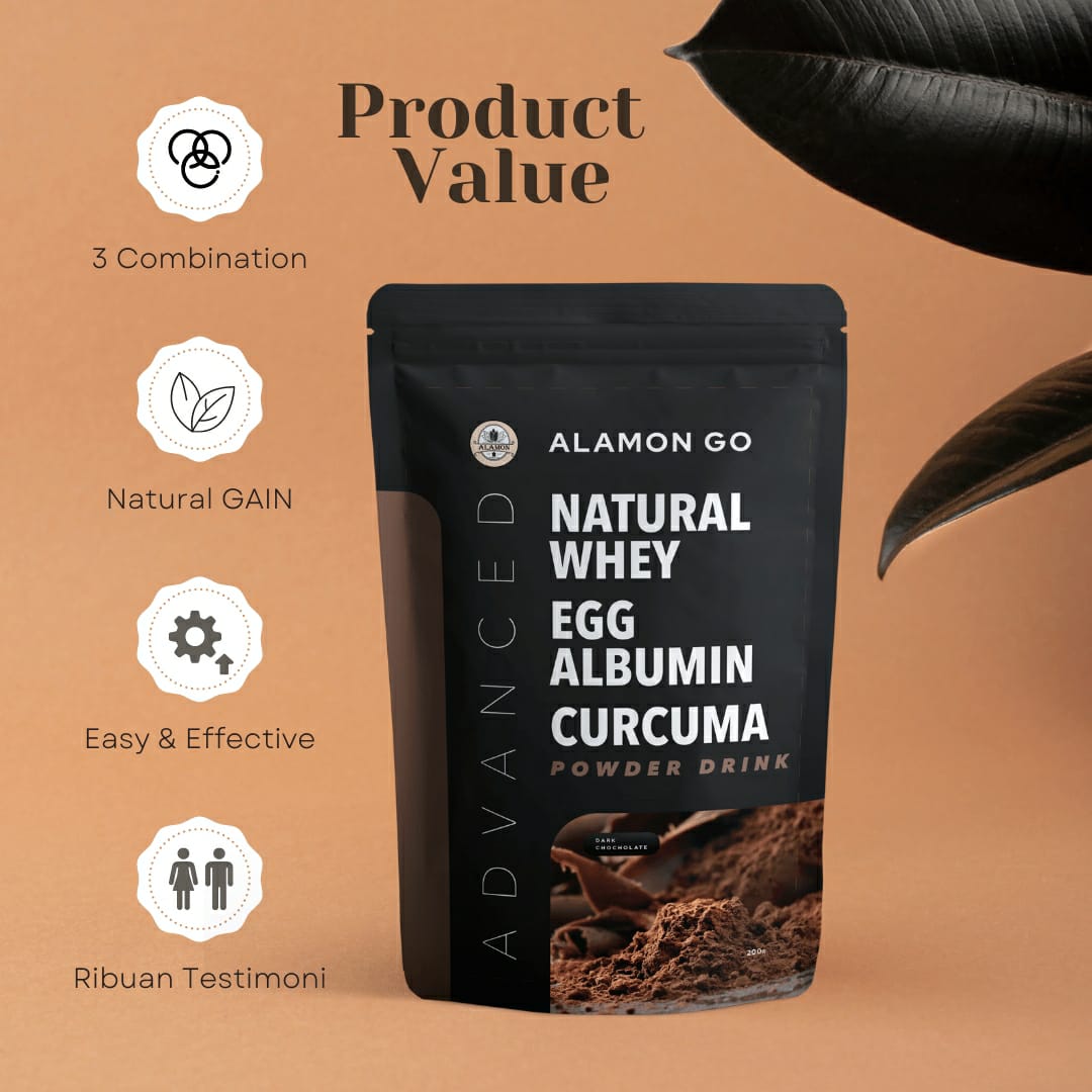 Alamon Gain Susu Whey Protein & Gainer/Natural Whey + Albumin + Temulawak - 200 g thumbnail 2