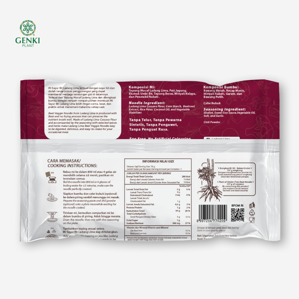 Ladang Lima Veggie Noodle Gluten Free (Beet) - 76 g thumbnail 2