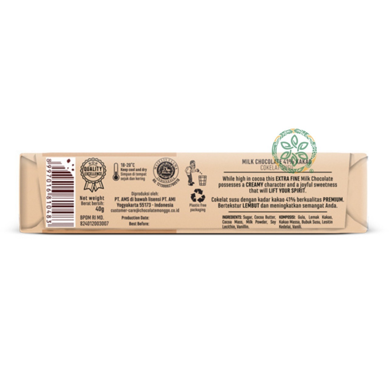 Chocolate Monggo Milk Chocolate 45% - 40 g thumbnail 2
