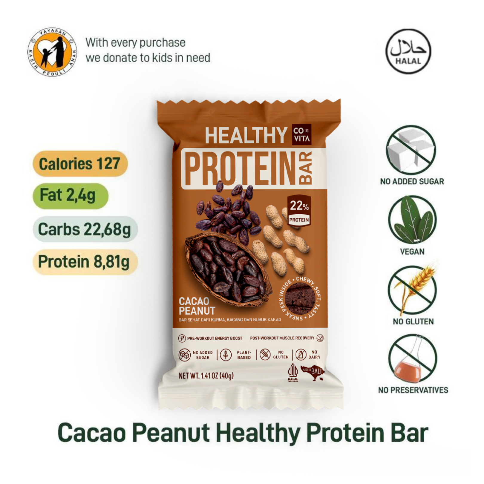 Covita Healthy Protein Bar Cacao Peanut - 40 g