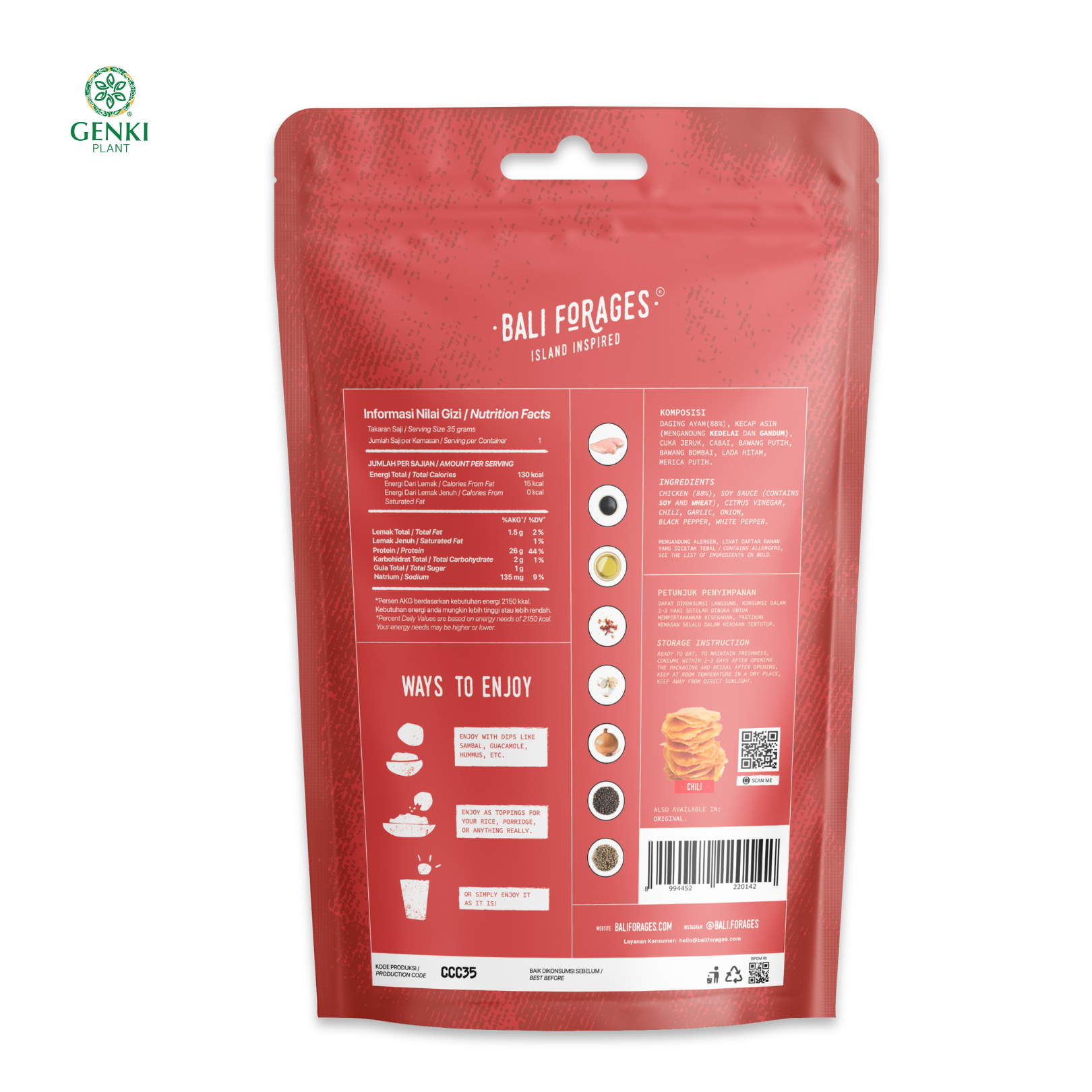 Bali Forages Chicken Chips Chili Crispy / Keripik Daging Ayam - 35 g thumbnail 2