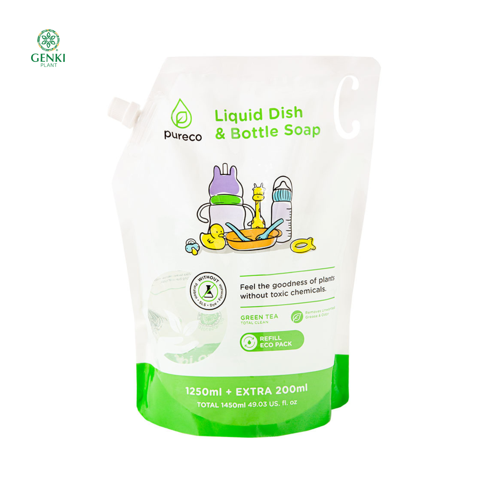 Pureco Liquid Dish & Bottle Soap (Green Tea) - 1450 ml