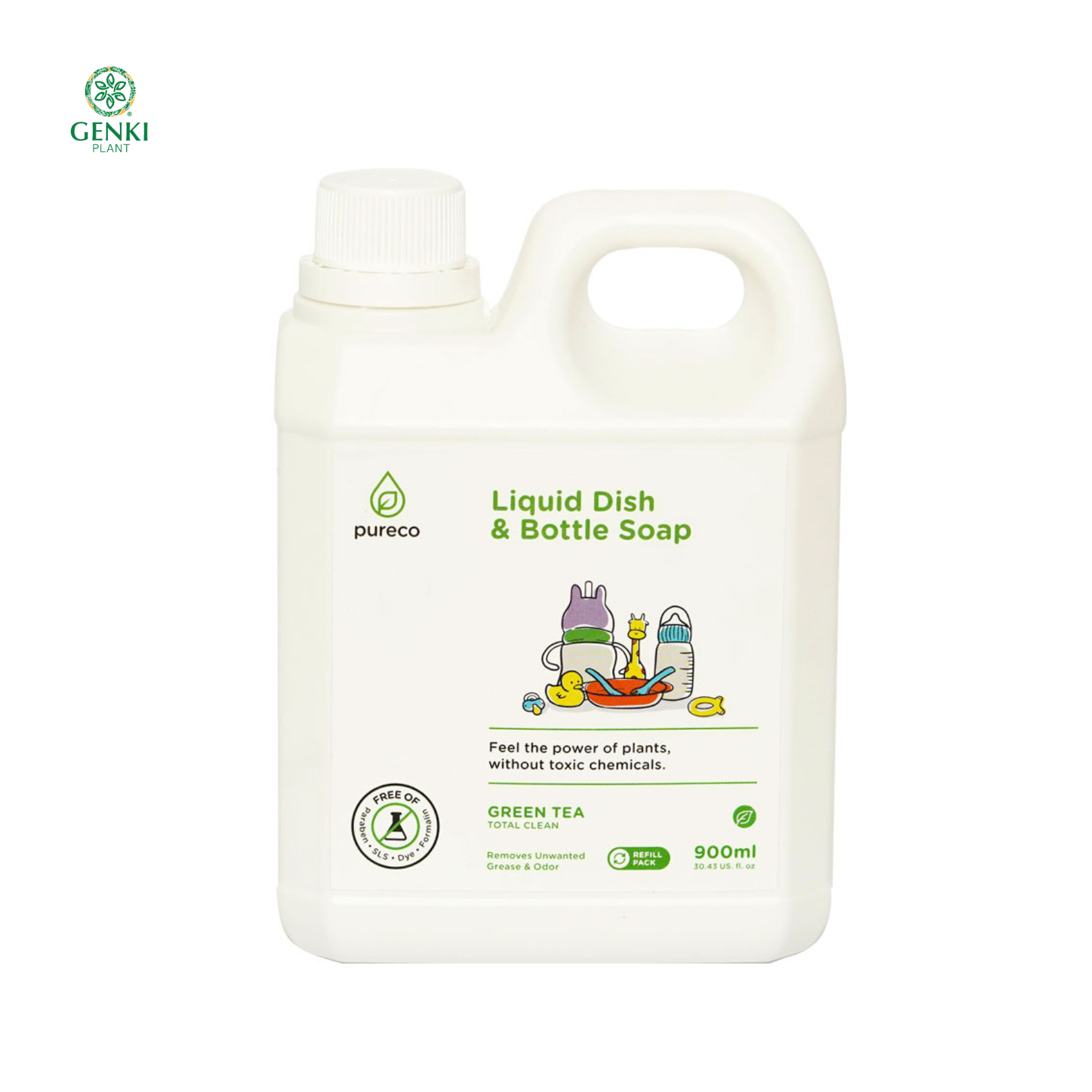 Pureco Liquid Dish & Bottle Soap (Green Tea) - 900 ml