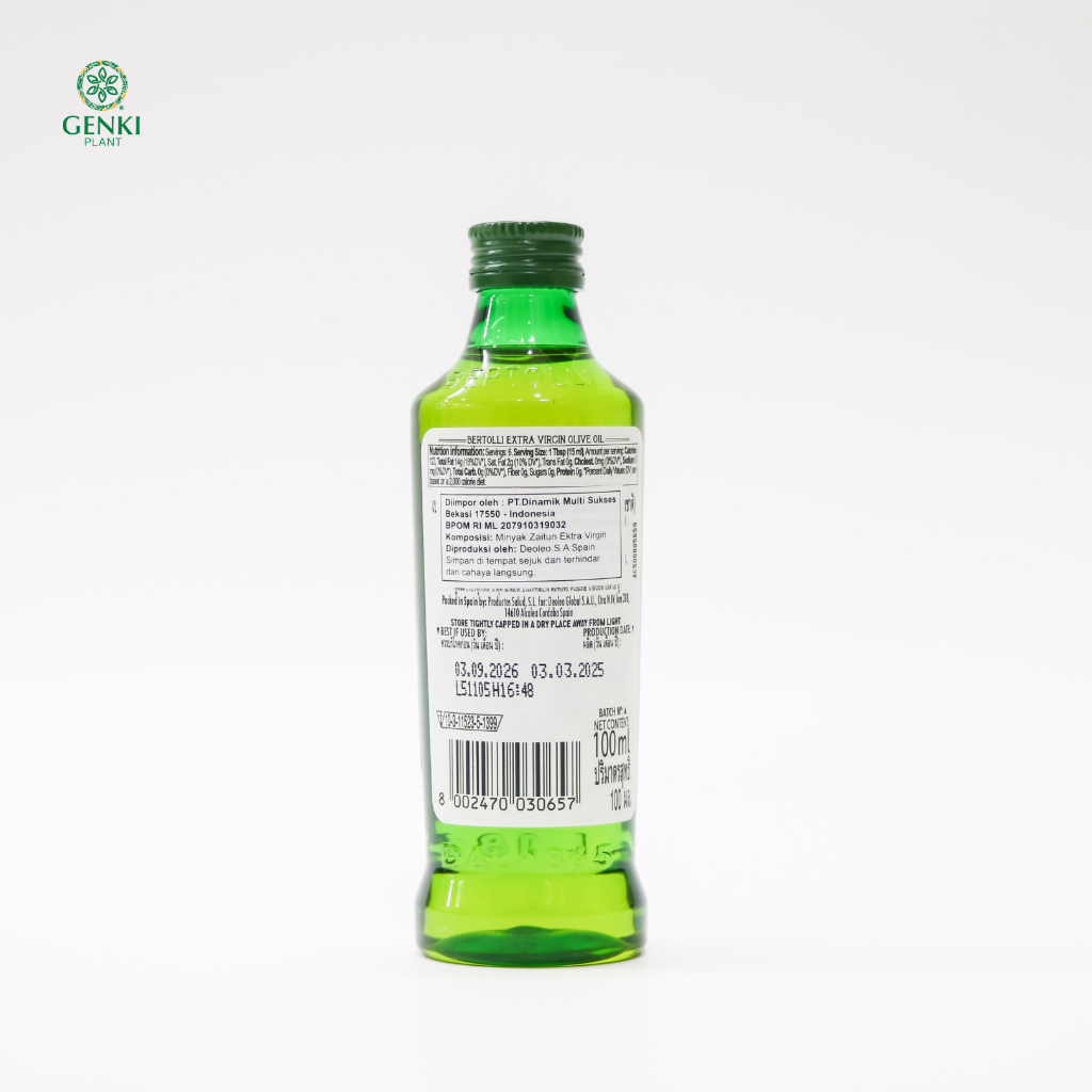 Bertolli Extra Virgin Olive Oil Minyak Zaitun - 100 ml thumbnail 2