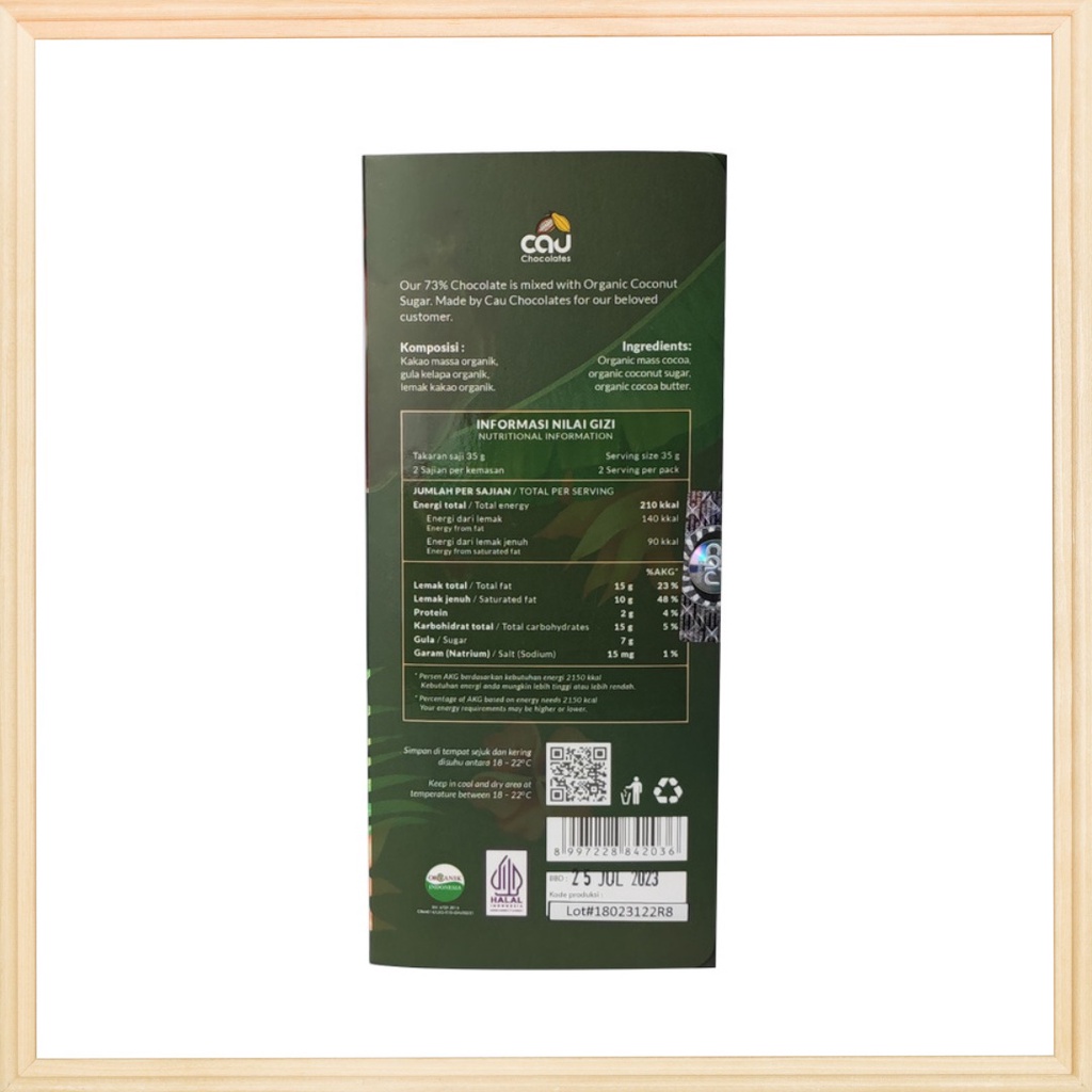 Cau Chocolates Organic Dark Chocolate 73% – 70 g thumbnail 2