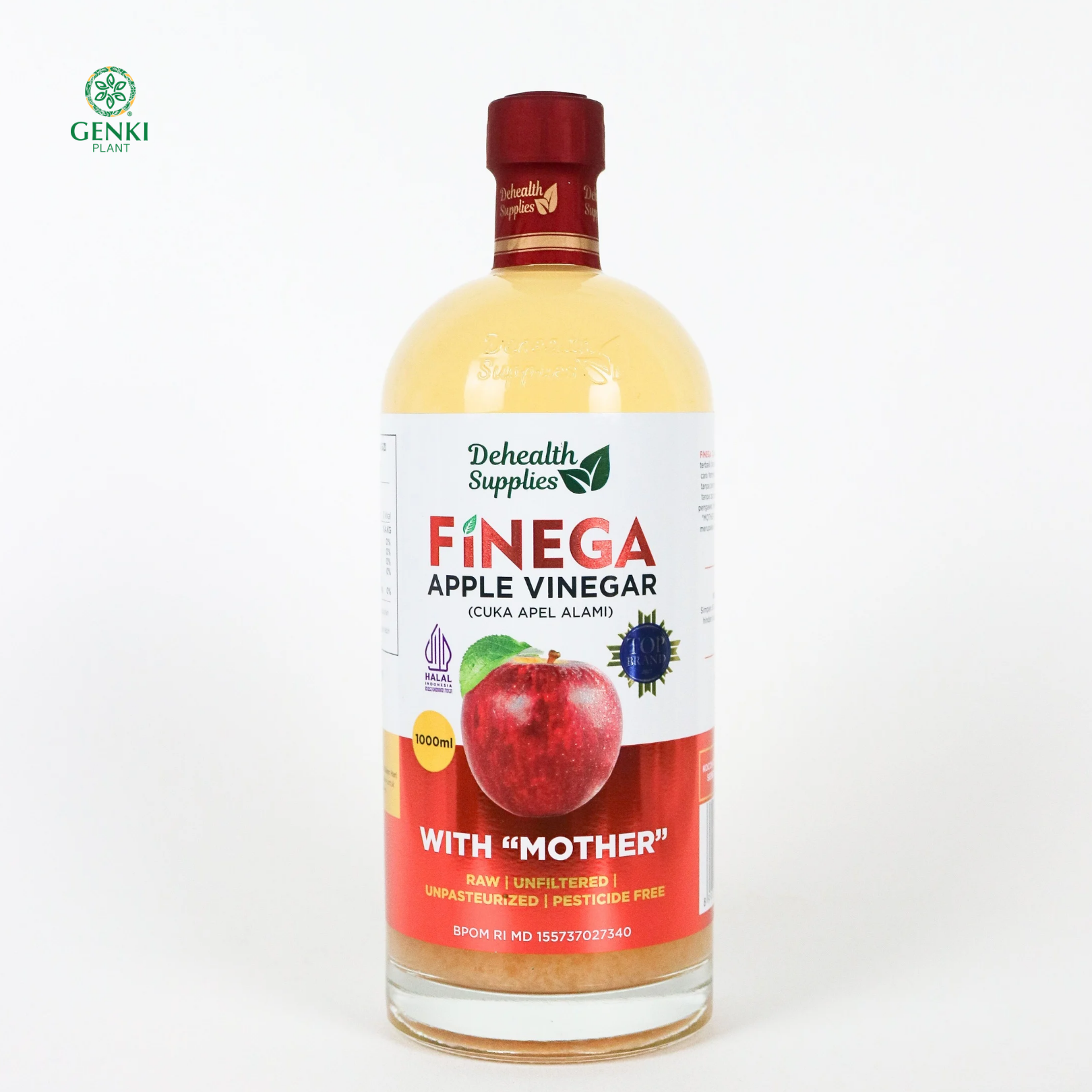 Finega Apple Cider Vinegar (With The Mother) / Cuka Apel - 1 L (Kaca)