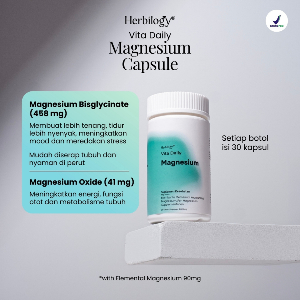 Herbilogy Vita Daily Magnesium / Magnesium Bisglycinate / Suplemen Membantu Tidur & Kram Otot - 30 Capsule thumbnail 2