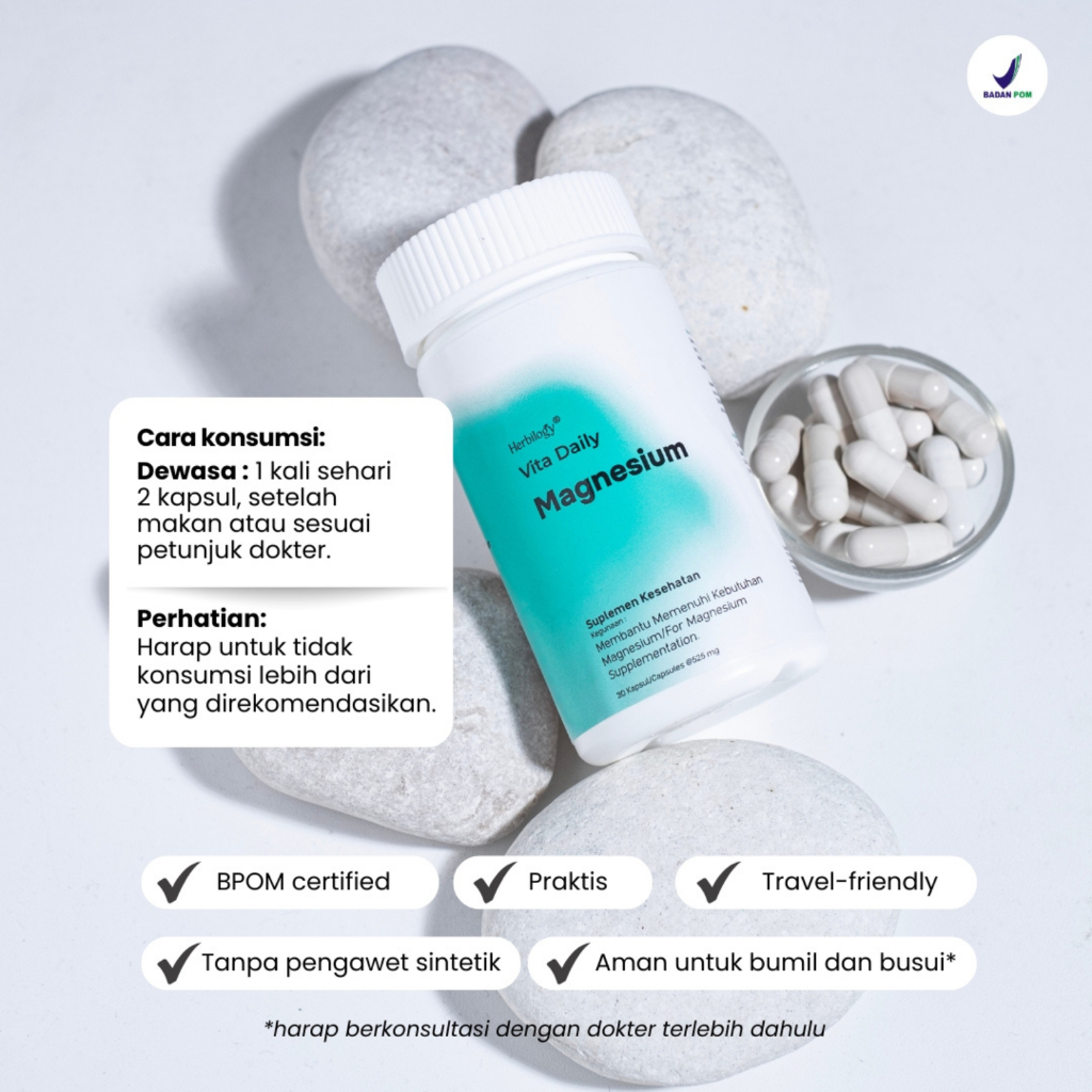 Herbilogy Vita Daily Magnesium / Magnesium Bisglycinate / Suplemen Membantu Tidur & Kram Otot - 30 Capsule thumbnail 3