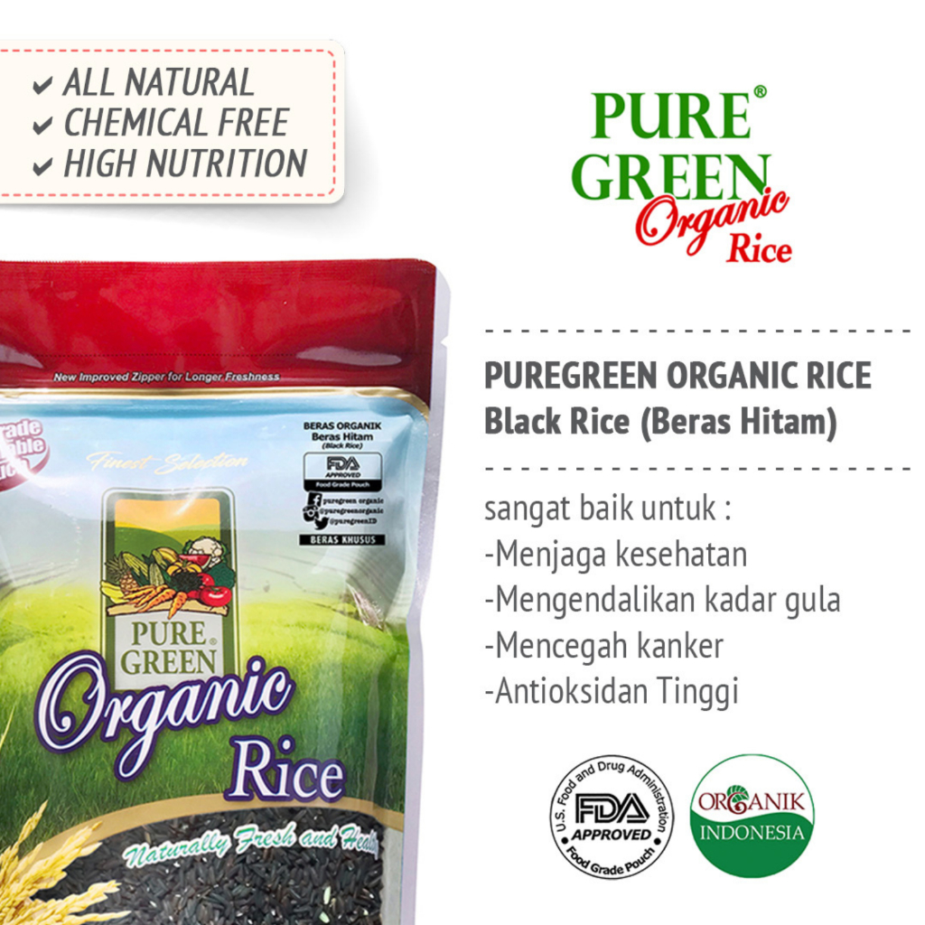 Pure Green Beras Hitam Organik / Organik Black Rice - 1 kg thumbnail 2