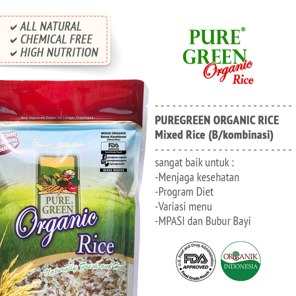 Pure Green Beras Mix Merah Putih Organik / Organic Mix Rice - 1 kg thumbnail 2