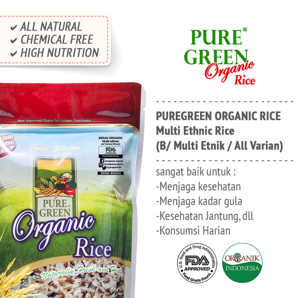 Pure Green Beras Mix Putih Merah Coklat Hitam Organik / Organik Mix Rice - 1 kg thumbnail 2