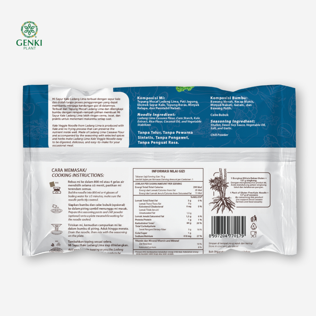 Ladang Lima Veggie Noodle Gluten Free (Kale) - 76 g thumbnail 2